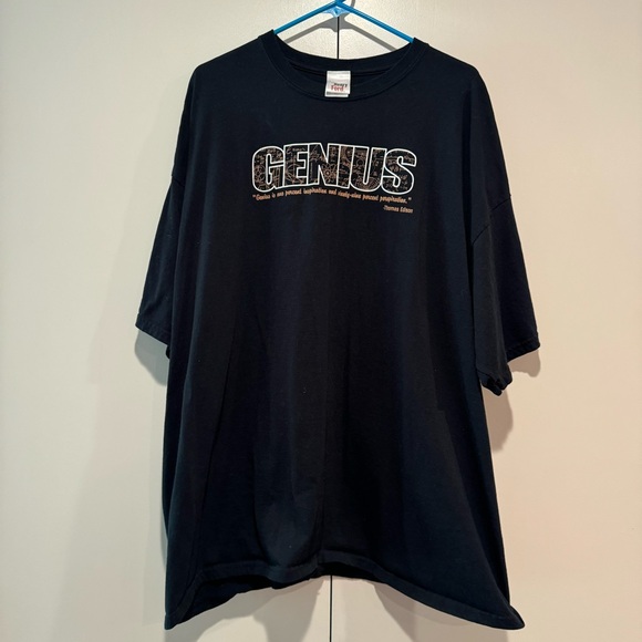 5/25 Men’s Plus Size Black Tshirt featuring a “Genius” quote from Edison. - Picture 1 of 5